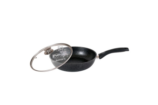  Сковорода Kukmara 240/60мм с антипригарным покрытием (темный мрамор) с ручкой и стеклянной крышкой смт24603а фото