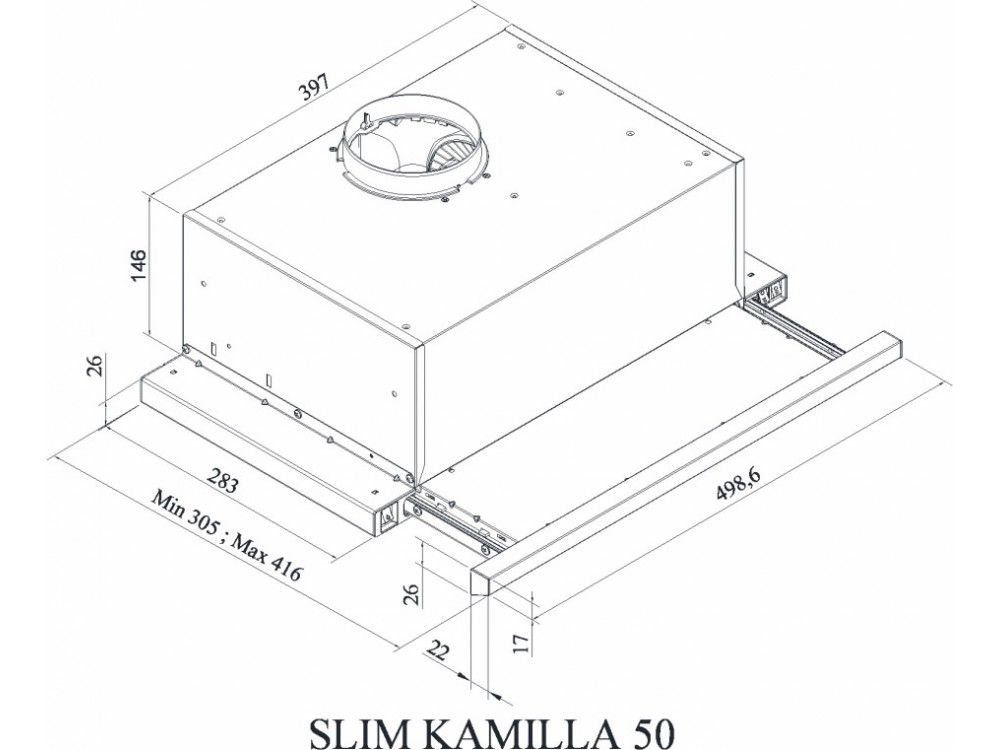 Вытяжка встраиваемая в шкаф 50 см krona kamilla 500 1m inox